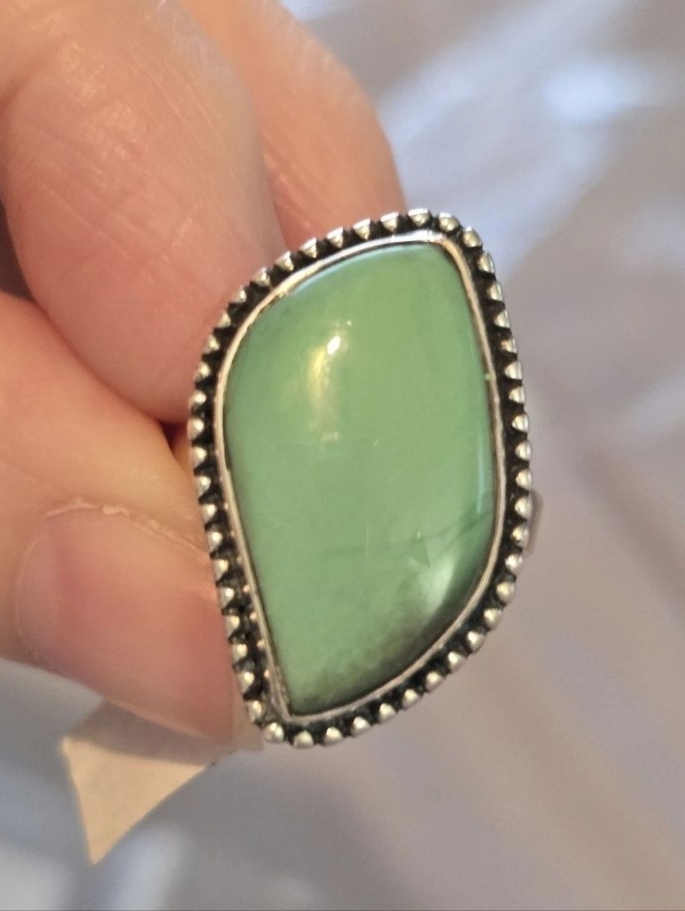 Lime Green Variscite Ring In Sterling Silver, Southwestern